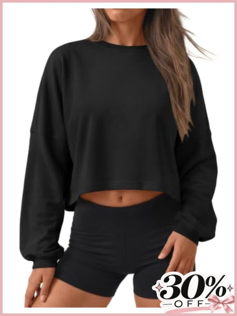 Womens Cropped Sweatshirt Cotton Spandex Crewneck Pullover Long Sleeve
